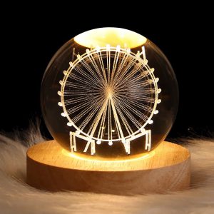 چراغ خواب مدل گوی کریستال رومیزی طرح چرخ و فلک سه بعدی / یونیک کالا