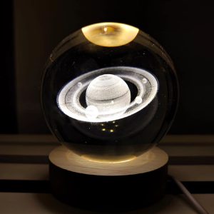 چراغ خواب مدل گوی کریستالی زحل 3D هشت سانتی/ یونیک کالا